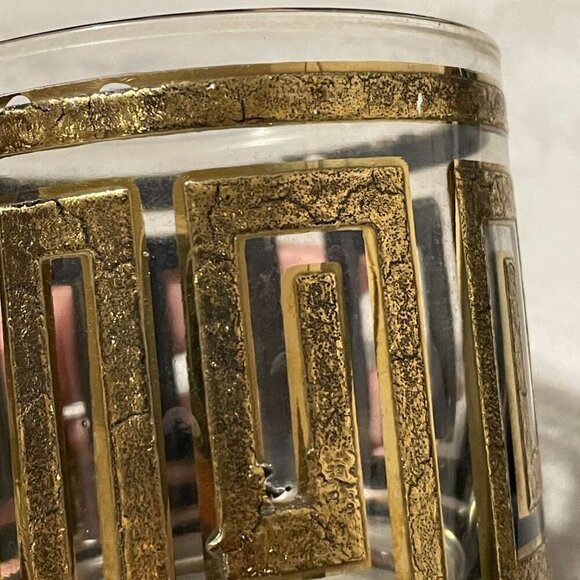 Vintage Culver 22K Gold Greek Key Barware Double Old Fashioned Glasses Set of 3 - Picture 7 of 7